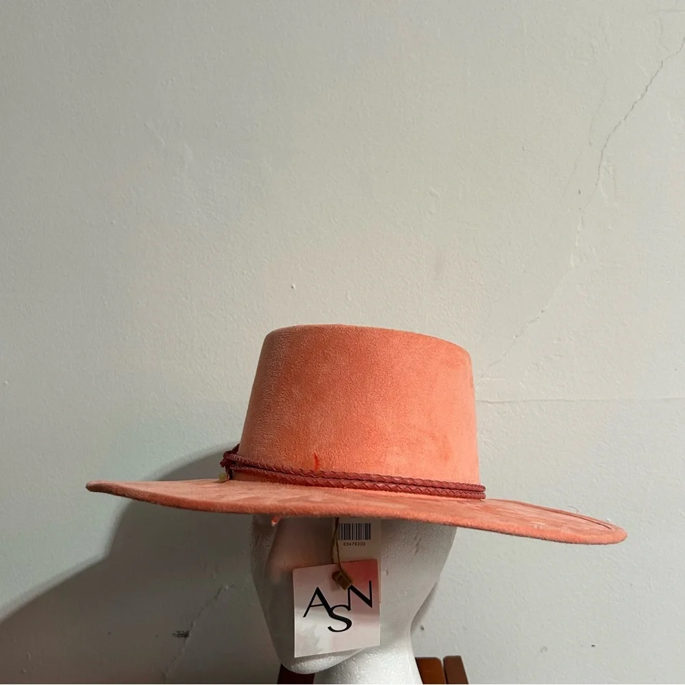 Anthropologie ASN Watermelon Sugar Pink Vegan Suede Boater Hat - Picture 3 of 11